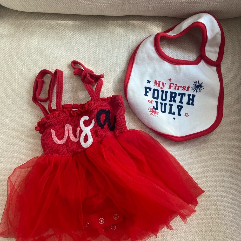 USA/july 4th 0-3 month dress and bib